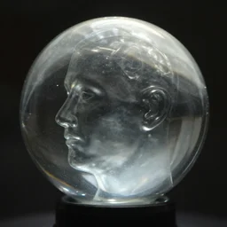 a glass ball imitating a men's head