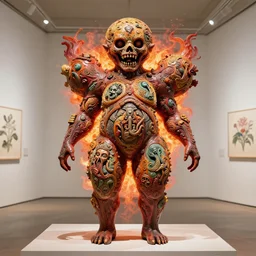 a perfect colour horrifying illustration of an exploding human designed in an ultra bombastic manner. bulbous chambers are etched with hurtful fables. perfect focus, studio lighting, gallery setting. inspired by botanical drawings