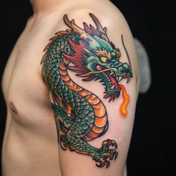 “fire breathing dragon, tattoo”
