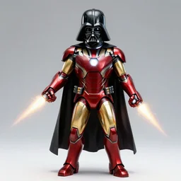 darth vader wearing an iron man themed suit and firing his repulsors at rebels, low camera angle, dramatic lighting, yusuke murata anime, colored, highly detailed