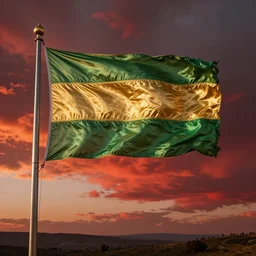 in gold and green our banner waves amidst the crimson skies