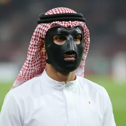middle eastern soccer player with face mask