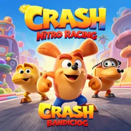 movie keyart of crash bandicoot nitro racing, by Craig mullins and phil hale