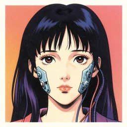 risograph grainy drawing vintage sci - fi, antagonist girl, kathryn newton face, satoshi kon color palette, face covered with robot parts and wires, wearing futuristic scaphander with lot of wires and tentacles, robot parts around and on the background, parking lot, painting by moebius and satoshi kon and dirk dzimirsky close - up portrait