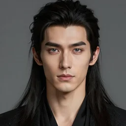 portrait of tall, 3 3 - year - old handsome man with long dirty black hair, and grey eyes, wearing black clothes, smooth clear face, no beard, hyper realistic face, aristocratic appearance, beautiful eyes, character art, art by mark brooks, hyperdetailed, cryengine, trending on artstation, digital art