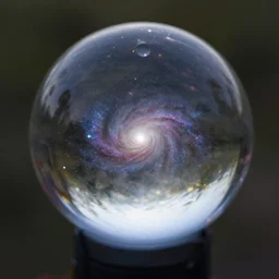 photo of a crystal ball with a galaxy inside