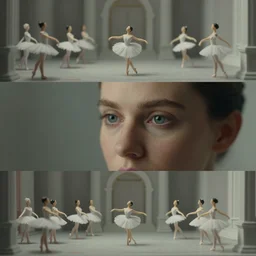 beautiful three point perspective film still of ballet scene in holly herndon, extreme closeup portrait in style of frontiers in miniature porcelain photography fashion architectural art studio edition, miniature origami figurine, eye contact, tilt shift style scene background, soft lighting, kodak portra 4 0 0, 8 k, macro, cinematic style by emmanuel lubezki