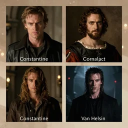 Stills from the movie Constantine and the movie Van Helsing crossover, cinematic lighting, by Caravaggio, by Brom, by Rubens, fantasy, portfolio illustration, highly detailed, trending on Artstation, CGsociety, HQ, 8k, 35mm lens, f2.8, Bokeh,