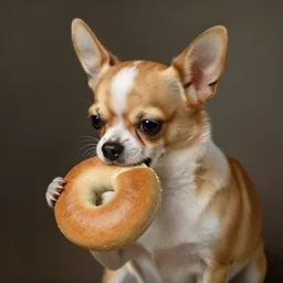 chihuahua, by camille corot, eating a bagel