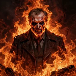 yeltsin is on fire, scary art in hellish style, art in 4 k