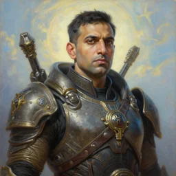 portrait oil painting, perfect expression, subconscious connects, purified consciousness, commander general kash patel, foundation, fantasy character portrait, ultra realistic, wide angle, intricate details, mass effect, artifacts, luminous skies, highly detailed, michael cheval, peter mohrbacher, boris vallejo, jessica rossier, oil painting, highly detailed, cinematic lighting, unreal, natural tpose