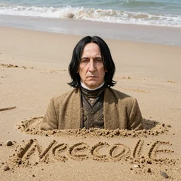 severus snape made out of sand on a beach, photography, award winning, 8 k, detailed