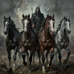 terrifying painting of the four horseman, by zack snyder