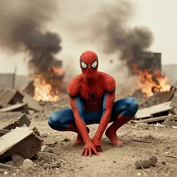 spiderman in a nuclear wasteland, vintage photo, 1 8 0 0 s