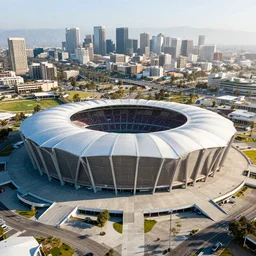 a super modern stadium in a city similar to los angeles
