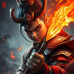 a masterpiece portrait of nezha, legendary god of car, angry kid holding flame spear, cinematic, chinese armor, fantasy character portrait, highly detailed, by ne zha ( 2 0 1 9 ), fenghua zhong, digital painting, trending on artstation, d & d, sharp focus, illustration, dynamic pose, art by new gods : nezha reborn ( 2 0 2 1 ), i am nezha ( 2 0 1 6 ), fenghua zhong, greg rutkowski, top lighting, fantasy character concept design, dof