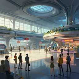 photo environement post futurist airport : 4, 4 k rtx hdr volume light concept studio matte painting environement digital illustration style art that looks like it is from borderlands and by feng zhu and loish and laurie greasley, victo ngai, andreas rocha, john harris by jesper ejsing, by rhads, makoto shinkai and lois van baarle