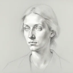 white chalk study of a womans portarit by arnold bocklin. fine detail showing the forms of the face. studio lighting. sketch where you can see the artists lines