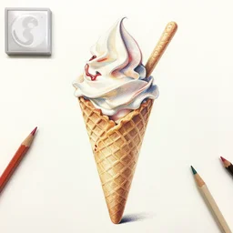 Colored pencil art on paper, Ice Cream cone, highly detailed, artstation, MasterPiece, Award-Winning, Caran d'Ache Luminance