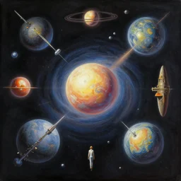 beautiful matte painting art of God creating universes, by Syd Mead, John Harris, Federico Pelat