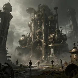an abandoned dystopian city, by federico pelat and craig mullins, ancient steampunk machinery, by michael weisheim beresin and james paick and stephan martiniere, concept art, hyperrealism, 8 k resolution, octane render, cinematic, ominous, intricate details, volumetric lighting, misty