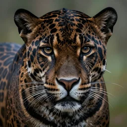 a beautiful realistic matte painting portrait of a black jaguar, highly detailed close up