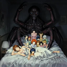my bed giant cuthulu in the dark by gaston bussiere, anna nikonova aka newmilky, greg rutkowski, yoji shinkawa, yoshitaka amano, tsutomu niehi, moebius, donato giancola, geoffroy thoorens, concept art, trending on artstation, featured on pixiv, cinematic composition, 8 k