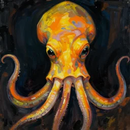 portrait of a yellowish orange squid face cthulhu by greg rutkowski in the style of egon schiele
