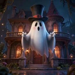 disneyland, haunted mansion, hatbox ghost, octane render, cinematic, unreal engine, megascans, detailed textures, translucent, artstation, award - winning