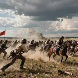 wide - angle action shot from the battle of little bighorn ( 1 8 7 6 ), majestic action, cinematic lighting, dramatic lighting, hyperdetailed, artstation, cgsociety, 8 k, imax 7 0 mm