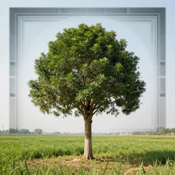mandarin tree in a field, in 4 d dimension, background mirror by mc escher