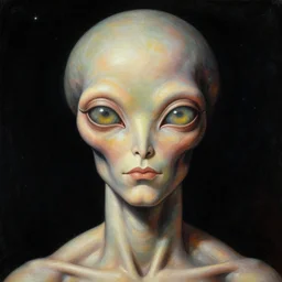 a close - up sci - fi painting of a sacred vitruvian man alien, big glowing eyes. cosmic black background. highly detailed science - fiction fantasy painting by norman rockwell, moebius, frank frazetta, syd mead. rich colors, high contrast. renaissance masterpiece. artstation