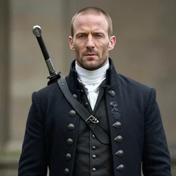 jason statham cast as dijkstra in the witcher netflix series, wearing aristocratic clothing