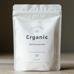 minimalist washing powder label, organic, micro elements, high detail, label design