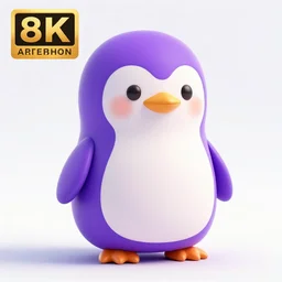 full body 3 d render of a cute purple penguin, studio lighting, white background, blender, trending on artstation, 8 k, highly detailed