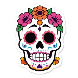 mexican day of the dead, sticker style art, white background, trending on artstation, greg rutkowski