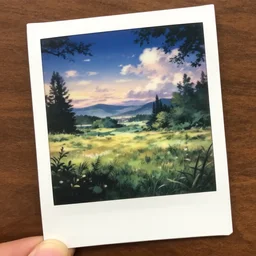beautiful anime scenery in the style of a Polaroid photograph