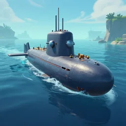 gameplay screenshot of a submarine in sea of thieves, unreal, 4 k