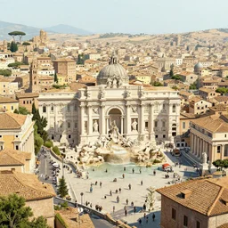 a city inspired by roman empire full of people and life.