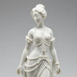 real delicate ceramic porcelain sculpture of a woman with parisian ornaments, detailed on an intricate white surface by victo ngai and takato yamamoto, micro detail, subsurface scattering, translucent, thin porcelain, octane renderer, white color, physically based rendering, trending on cgsociety
