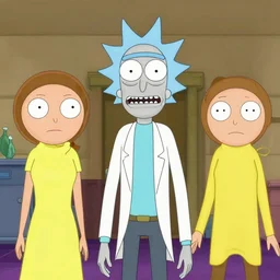 pulp fiction but everyone has squiggly pupils like in rick and morty