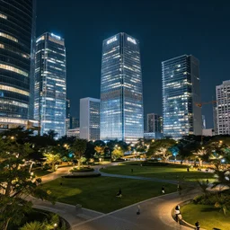 erbil city with parks, night photography, glass skyscrapers, digital art,
