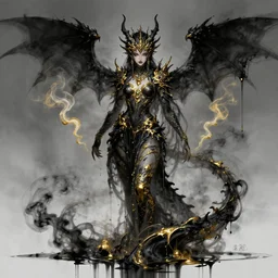 liquified ink smoke dragon priestess, black gold ink dripping, stylized fantasy portrait by artgerm, peter mohrbacher, artstation