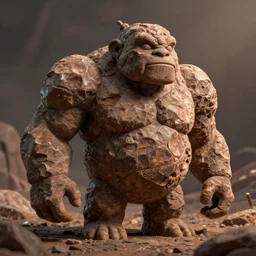 a chunky brown rock golem with broad shoulders and a short thick neck, unreal engine, path tracing