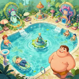 photo cartoon bd illustration comic manga painting of swimming pool environement : 5 fantasy environement, digital painting : 1 fat brush concept sketch artist bd enki bilal : 1 0