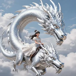 beautiful scene render that a princess ride on a huge silver white dragon back, finely detailed angelic face delicate features directed gaze, in the fairyland surrounded by white clouds, style of makoto shinkai victo ngai and peter mohrbacher studio ghibli artgerm karol bak beeple, animation style, 8 k hd, dream, ultra wide angle, animation style, hyperrealism, 3 d render, hyper detailed