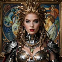 hyper realistic photography portrait of baroque renaissance cyberpunk cyborg warrior queen amazon cinematic, brom, mucha, moebius juan gimenez artstation cgsociety