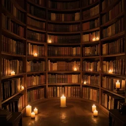 library of babel, aestetic, artistic, artstation, cozy, interior, candle light, dramatic lighting, photograph, 4 k