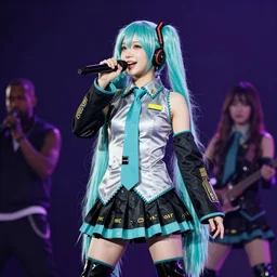 kanye performing with hatsune miku, 4 k, media photo, highly detailed, coherent
