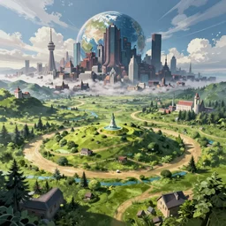 landscape art of gaia, world of final fantasy vii, with midgar in the background, high detail, trending on artstation
